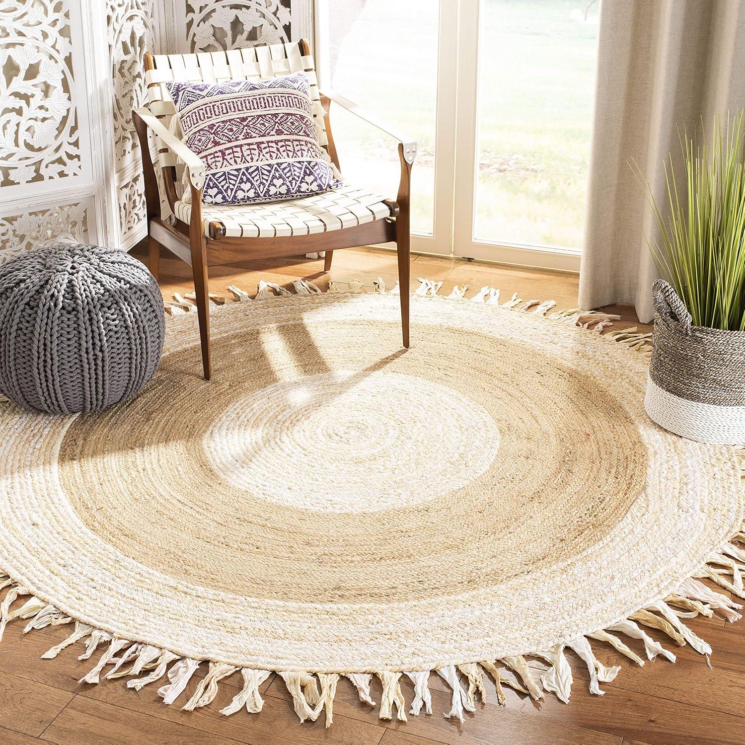 Cape Cod Handmade Beige Natural Round Cotton & Jute Rug 10'