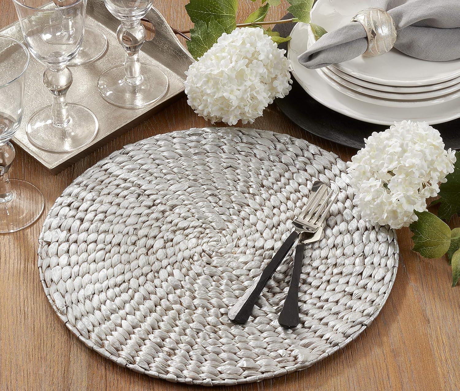 Silver Hand Woven Water Hyacinth Round Placemats, Set of 4