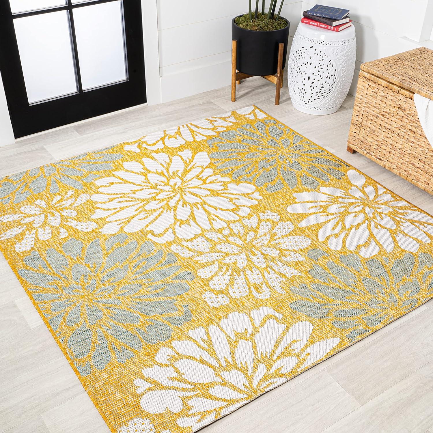 Zinnia Modern Floral Textured Weave Indoor/Outdoor Area Rug - JONATHAN Y