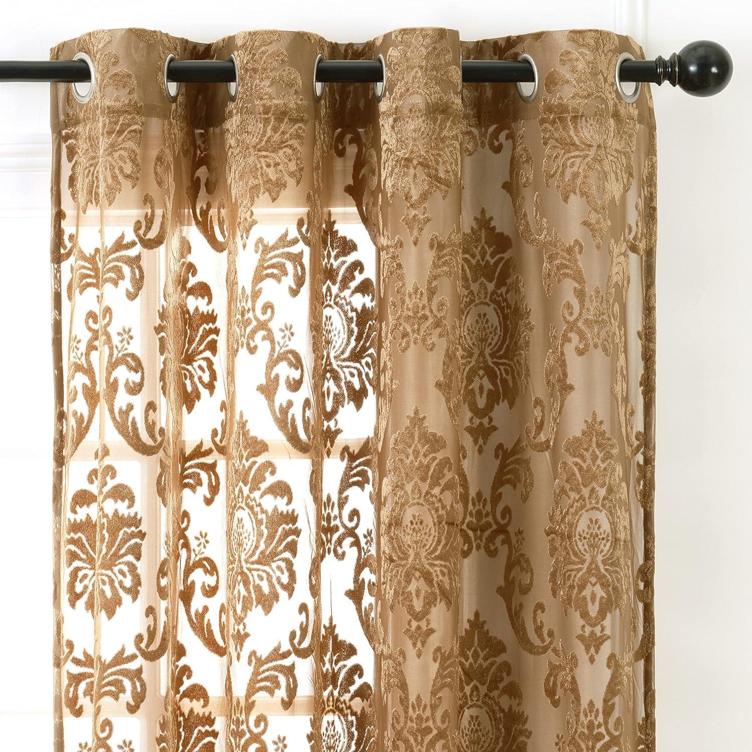 Chanasya 2pk Devore Damask Sheer Grommet Window Curtain Panels - Set of 2 - 52 x 96 Inches Long - Aubergine