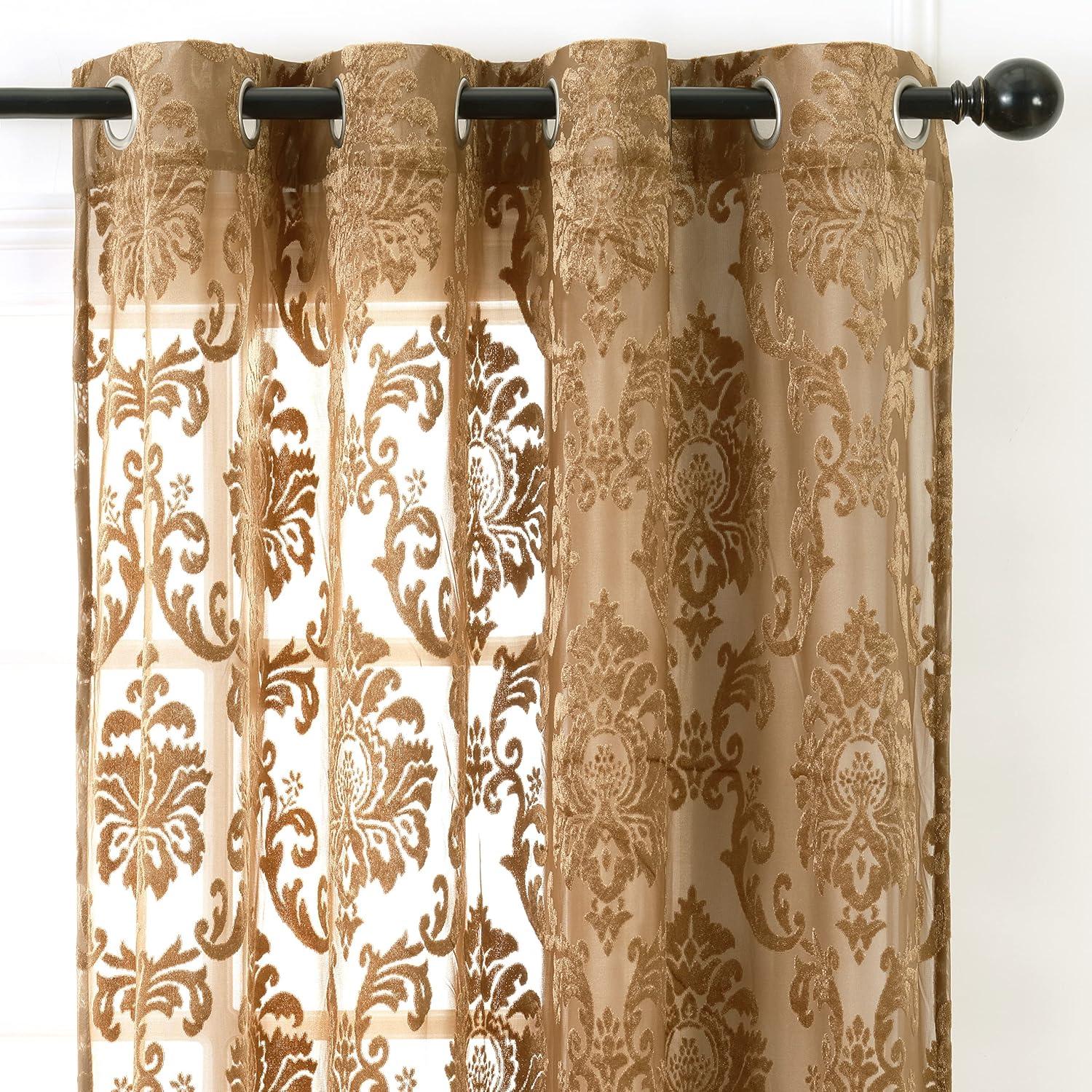 Chanasya 2pk Devore Damask Sheer Grommet Window Curtain Panels - Set of 2 - 52 x 96 Inches Long - Blue