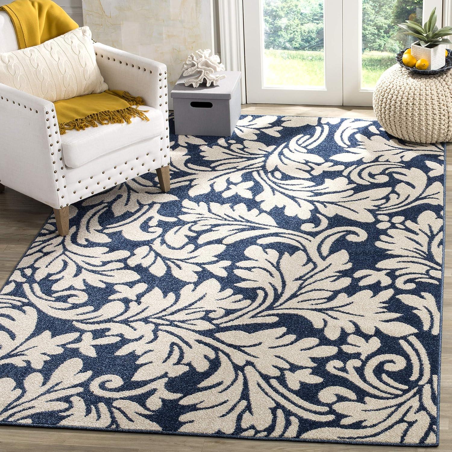 Navy & Ivory Cotton Blend 6' x 9' Hand-Knotted Area Rug