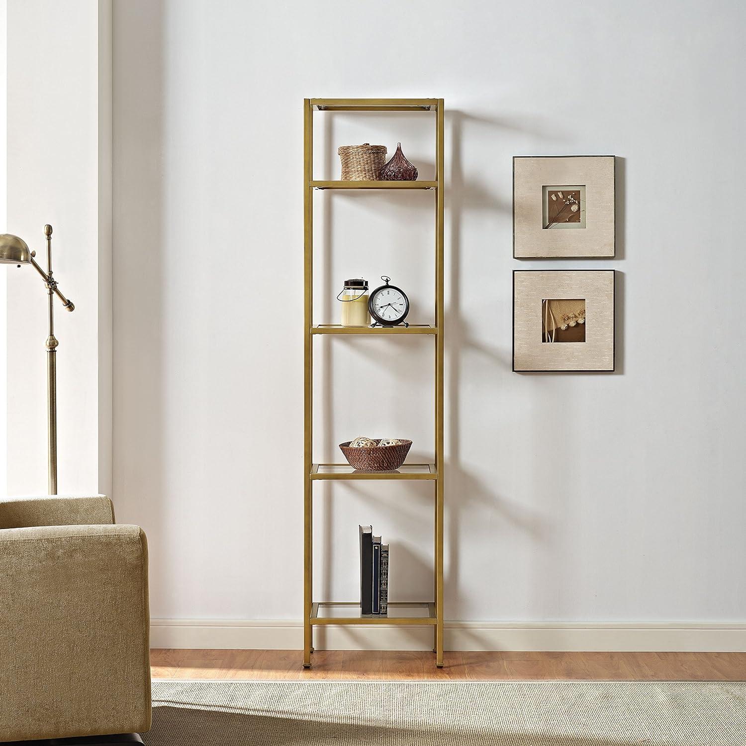 Elegant Antique Gold 79" Narrow Etagere with Tempered Glass Shelves