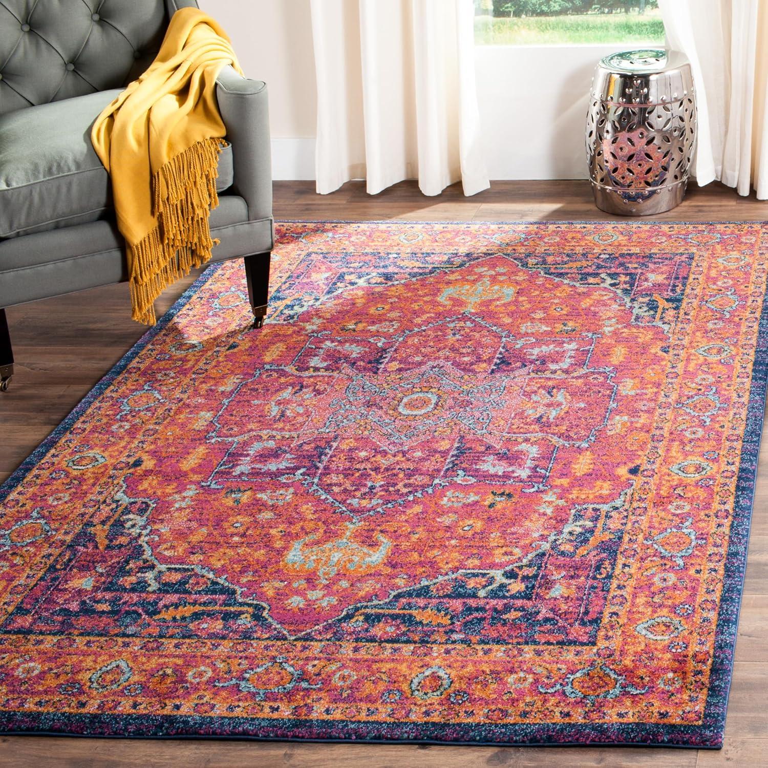 Fuchsia and Orange High Pile Boho-Chic Area Rug