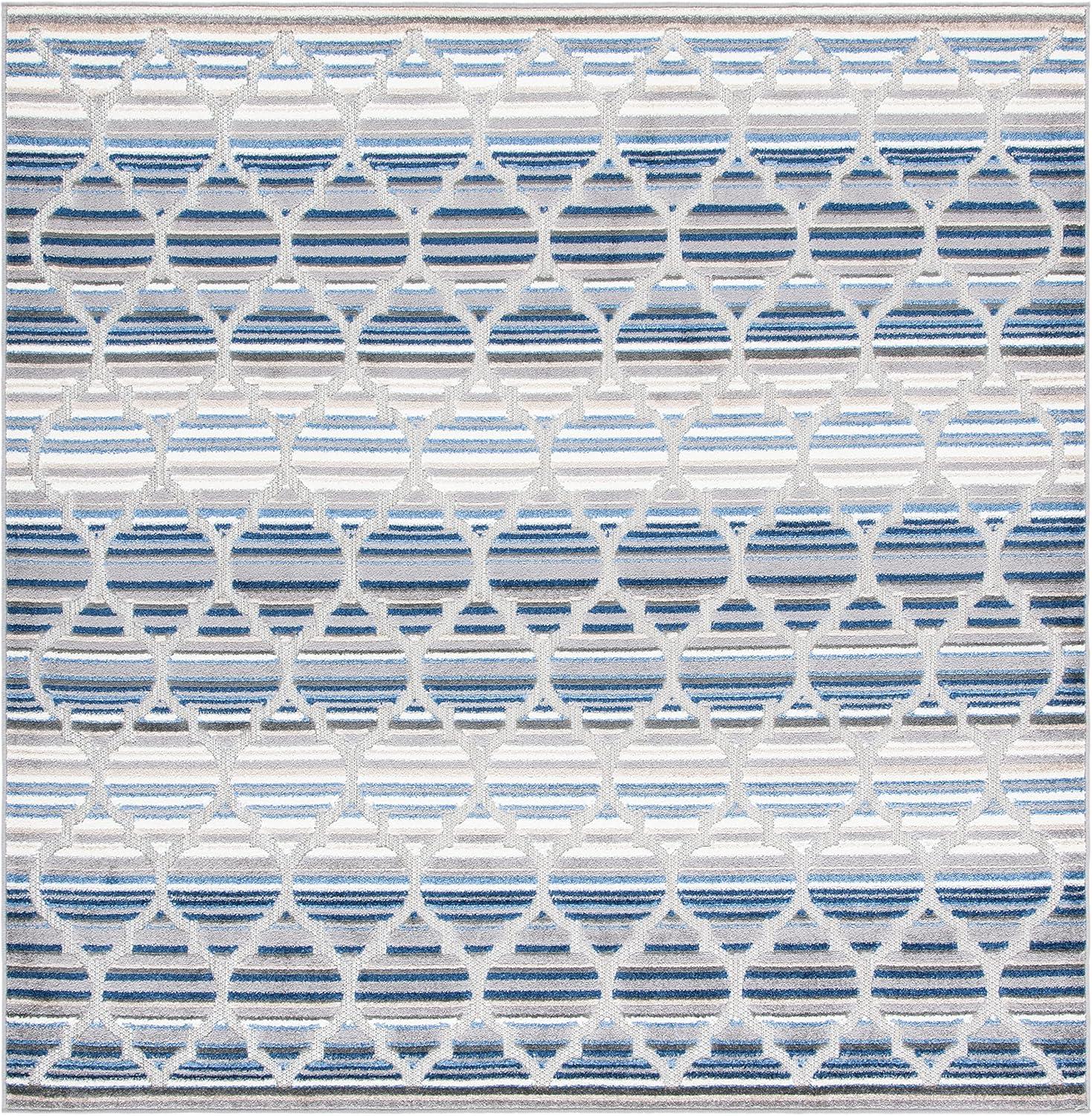 Cabana CBN333 Power Loomed UV Resistant Indoor/Outdoor Accent Rug - Blue/Grey - 3'x3' - Safavieh