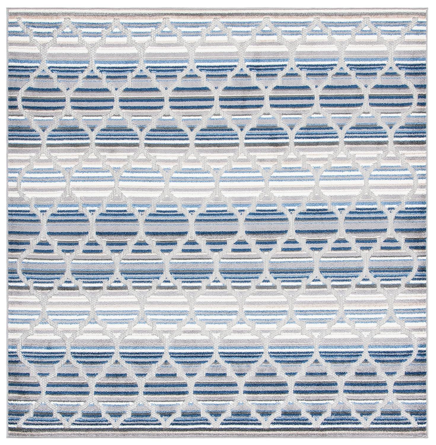 Cabana CBN333 Power Loomed UV Resistant Indoor/Outdoor Accent Rug - Blue/Grey - 3'x3' - Safavieh
