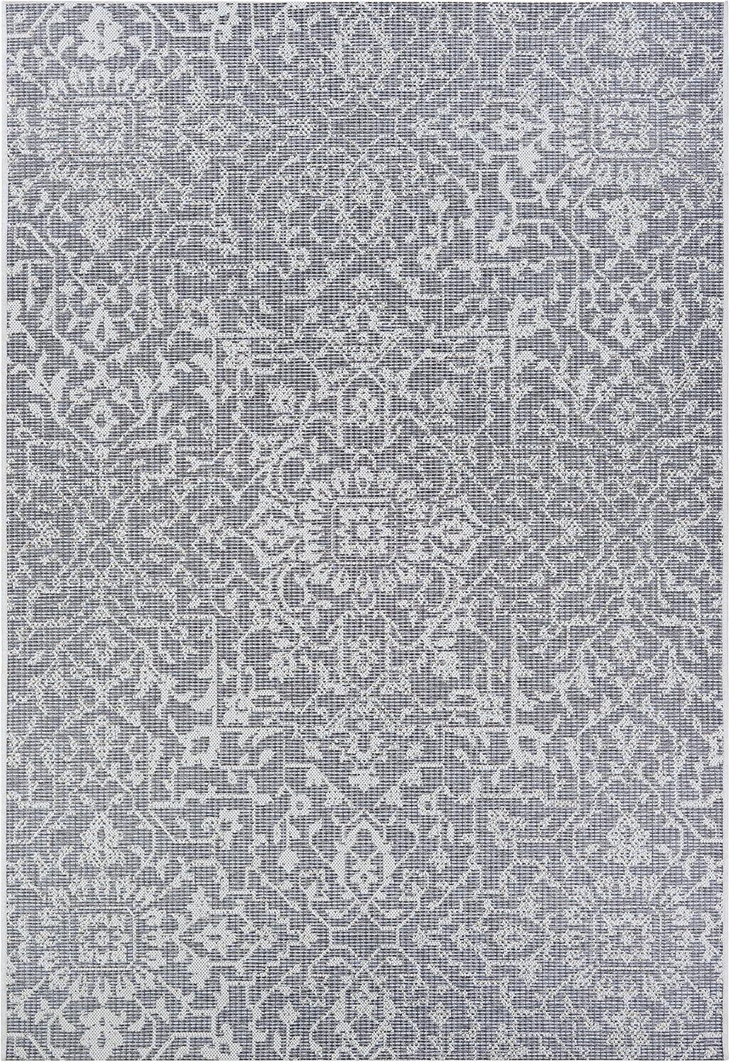 Transitional Grey-Ivory Medallion 65" x 45" Synthetic Area Rug