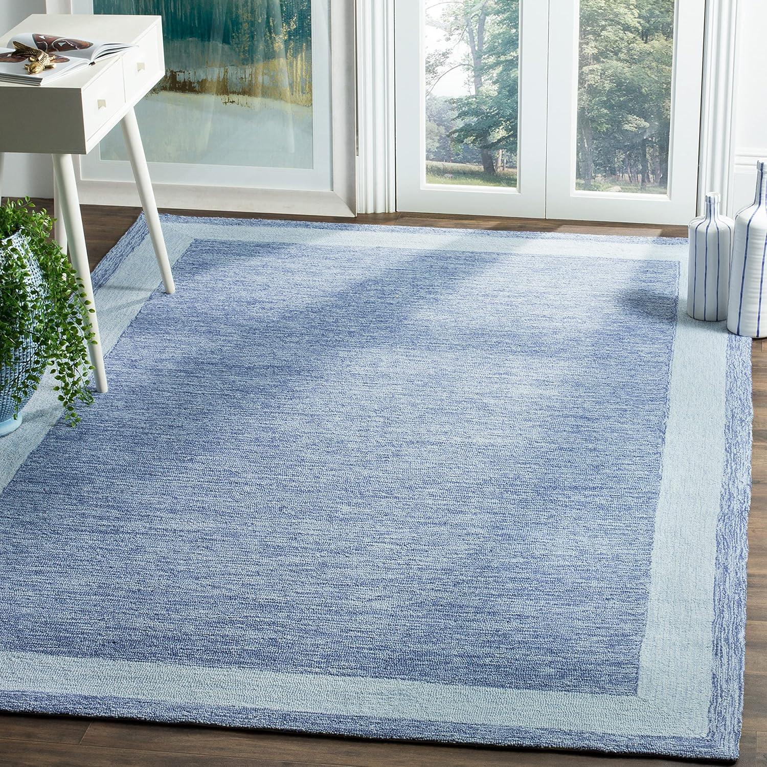 SAFAVIEH Easy Care Jane Solid Bordered Area Rug, Blue, 6' x 9'