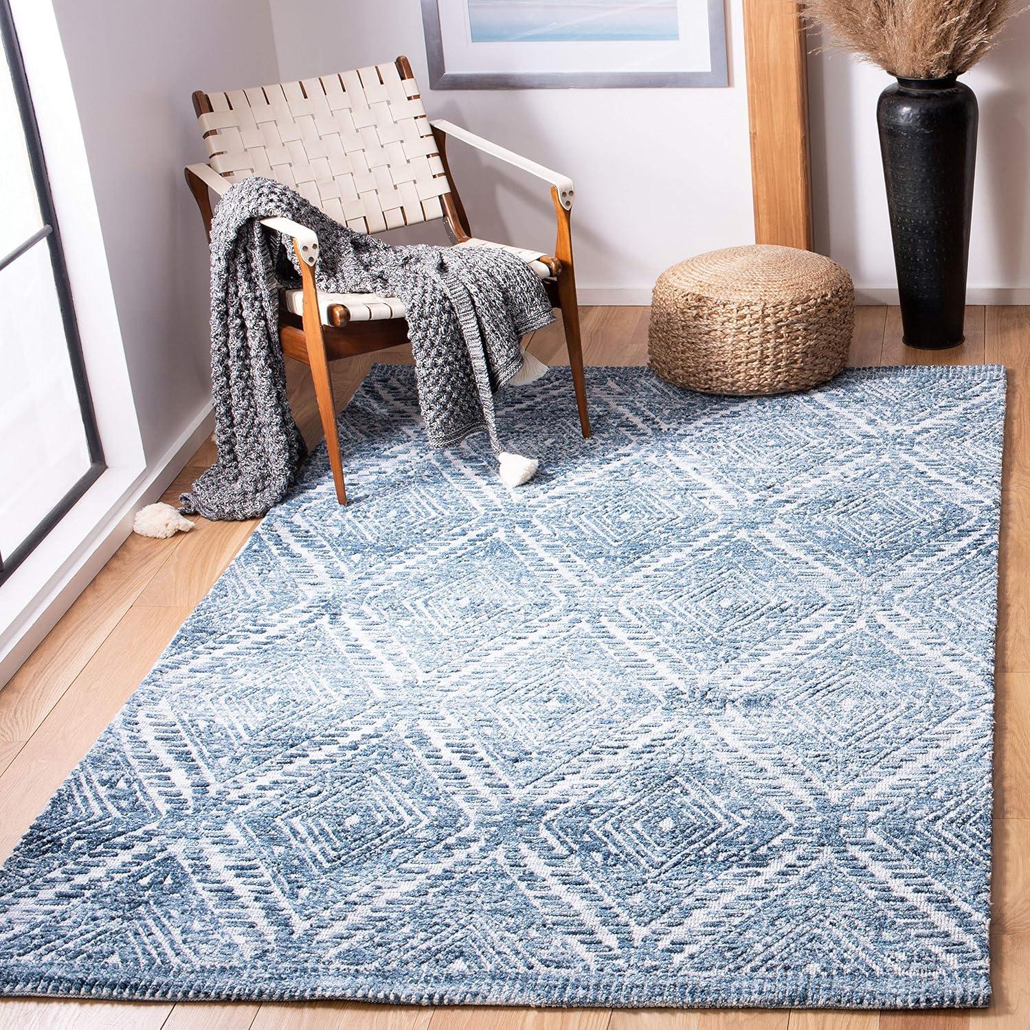 Blue Hand-Tufted Wool Rectangular Area Rug 4' x 6'