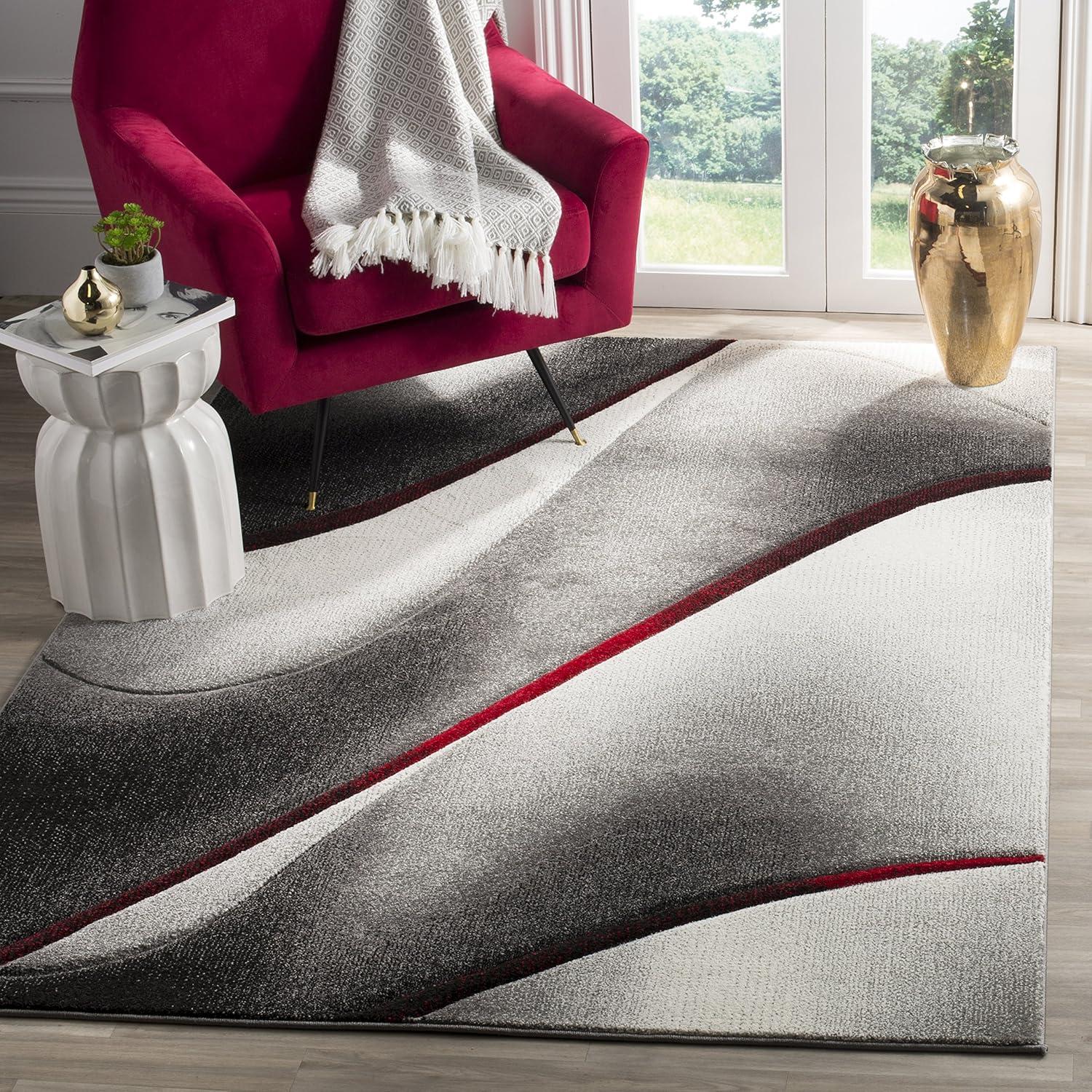 Hollywood HLW712 Machine Made Accent Rug - 2'7"x5' - Grey/Red - Safavieh