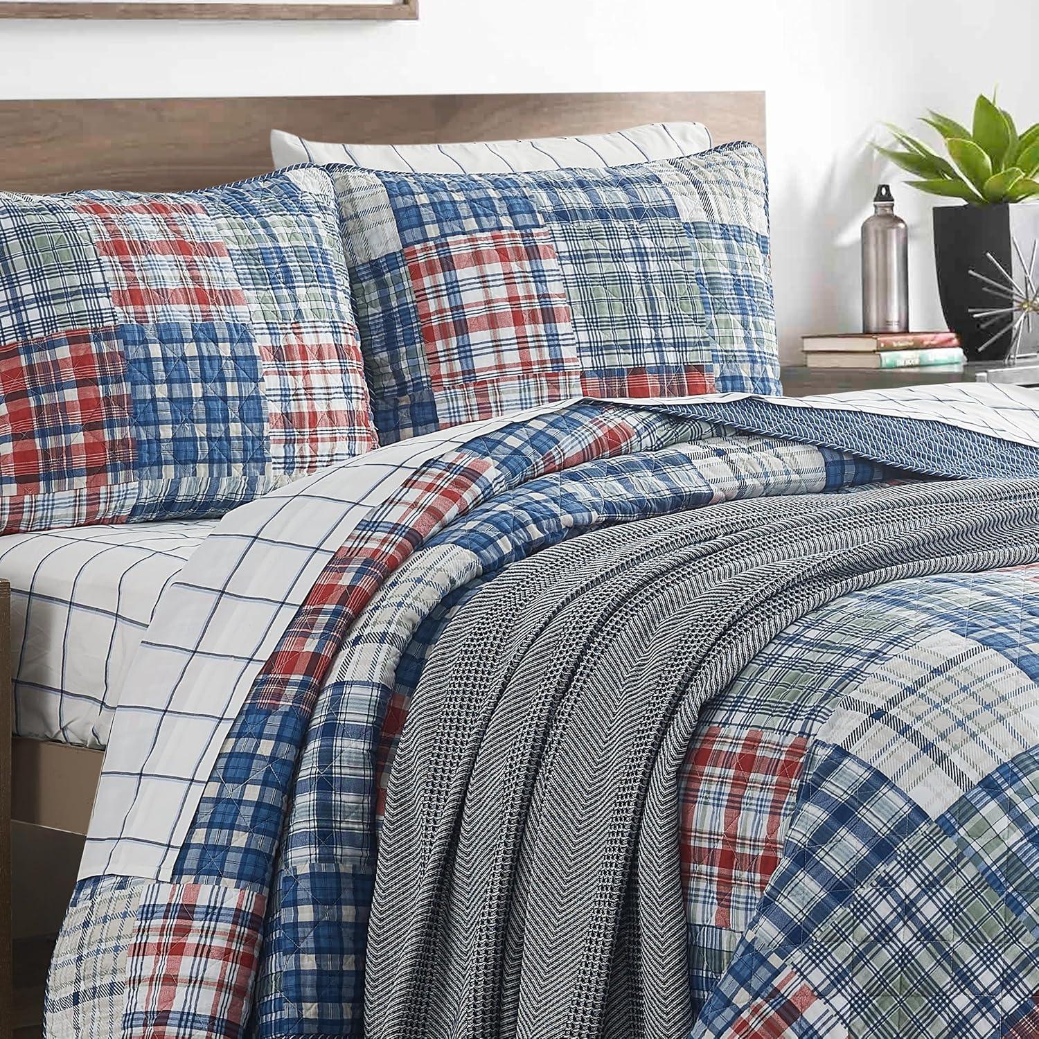 Nautica Raeford Cotton Reversible Blue Quilt Set