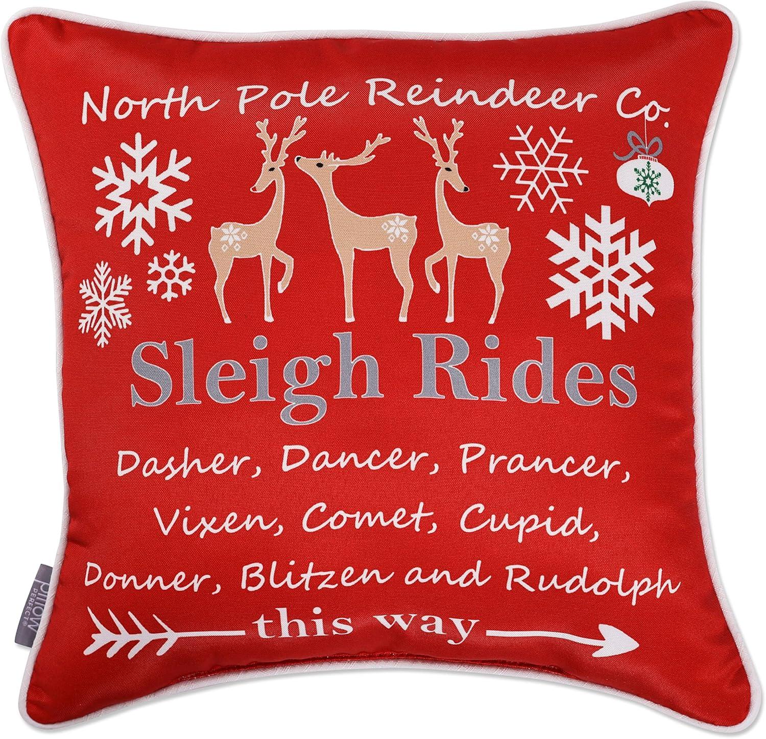 18"x18" Sleigh Rides Square Throw Pillow Red/Beige - Pillow Perfect: Festive Indoor Cushion for Bench Decor