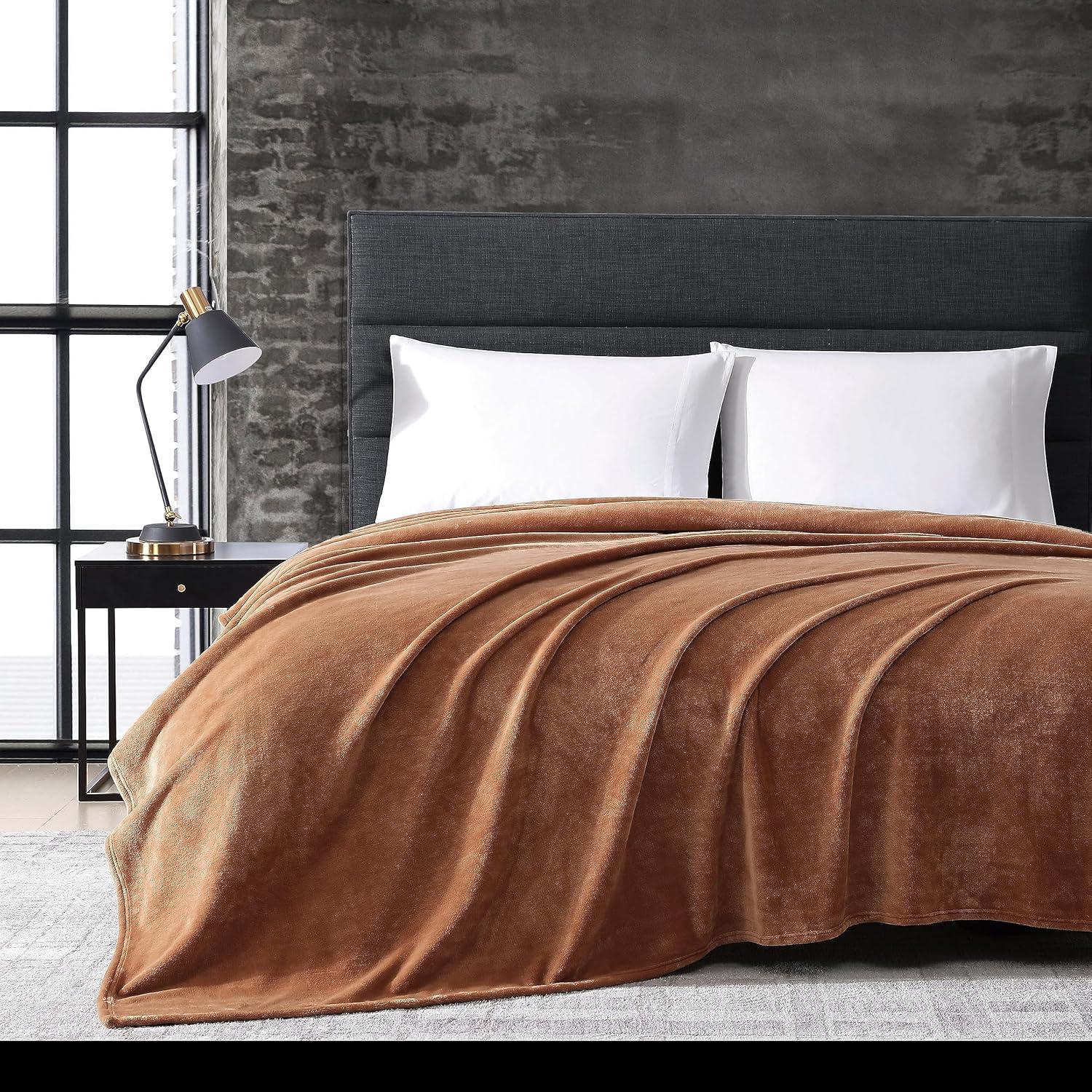 Kenneth Cole Reaction Plush Fleece Blanket (Solid-Ginger Orange)-Full/Queen