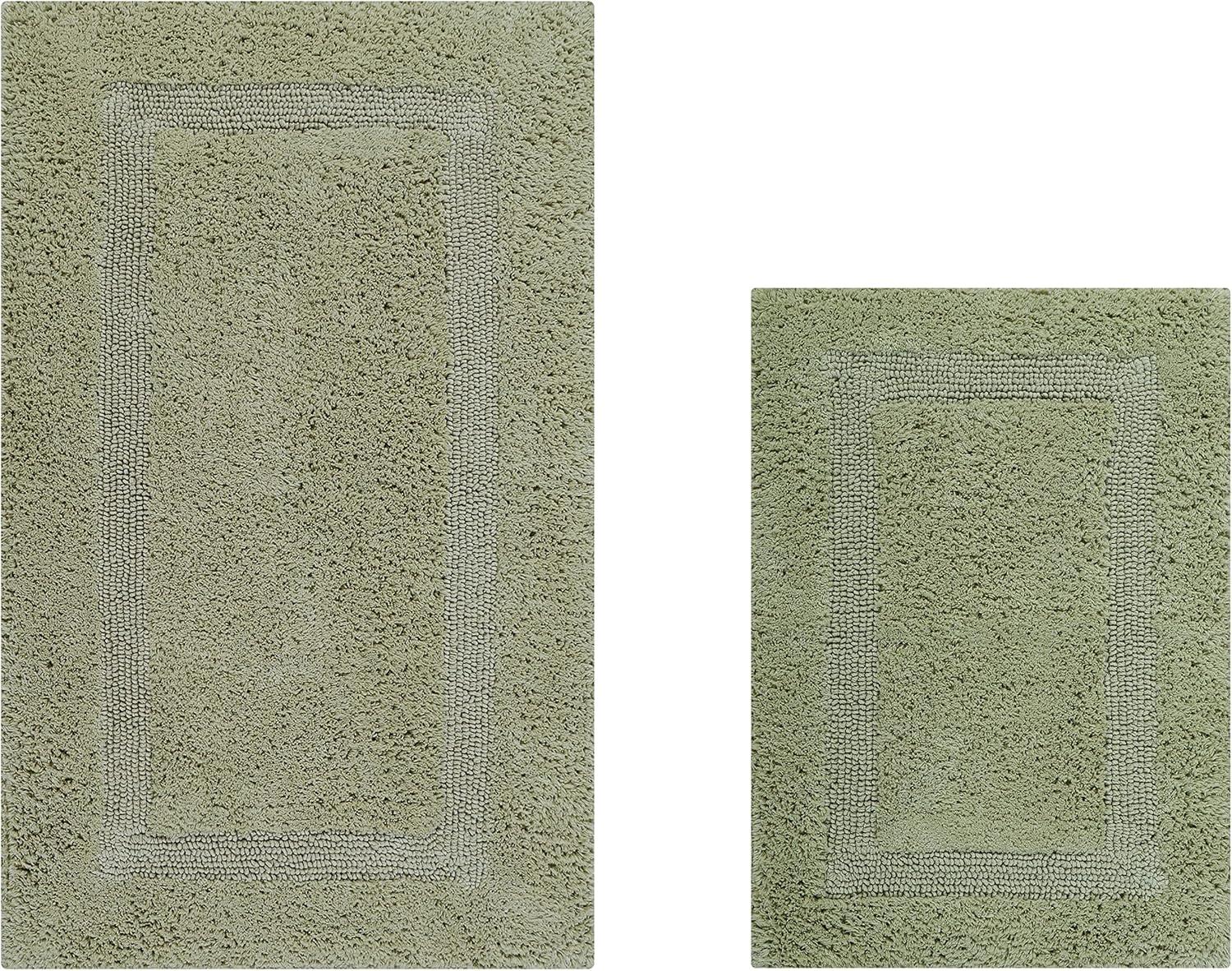 Better Trends Lux 100% Cotton Tufted Solid Reversible Bath Rug Set 2 PC (17" x 24" | 21" x 34") - Sage