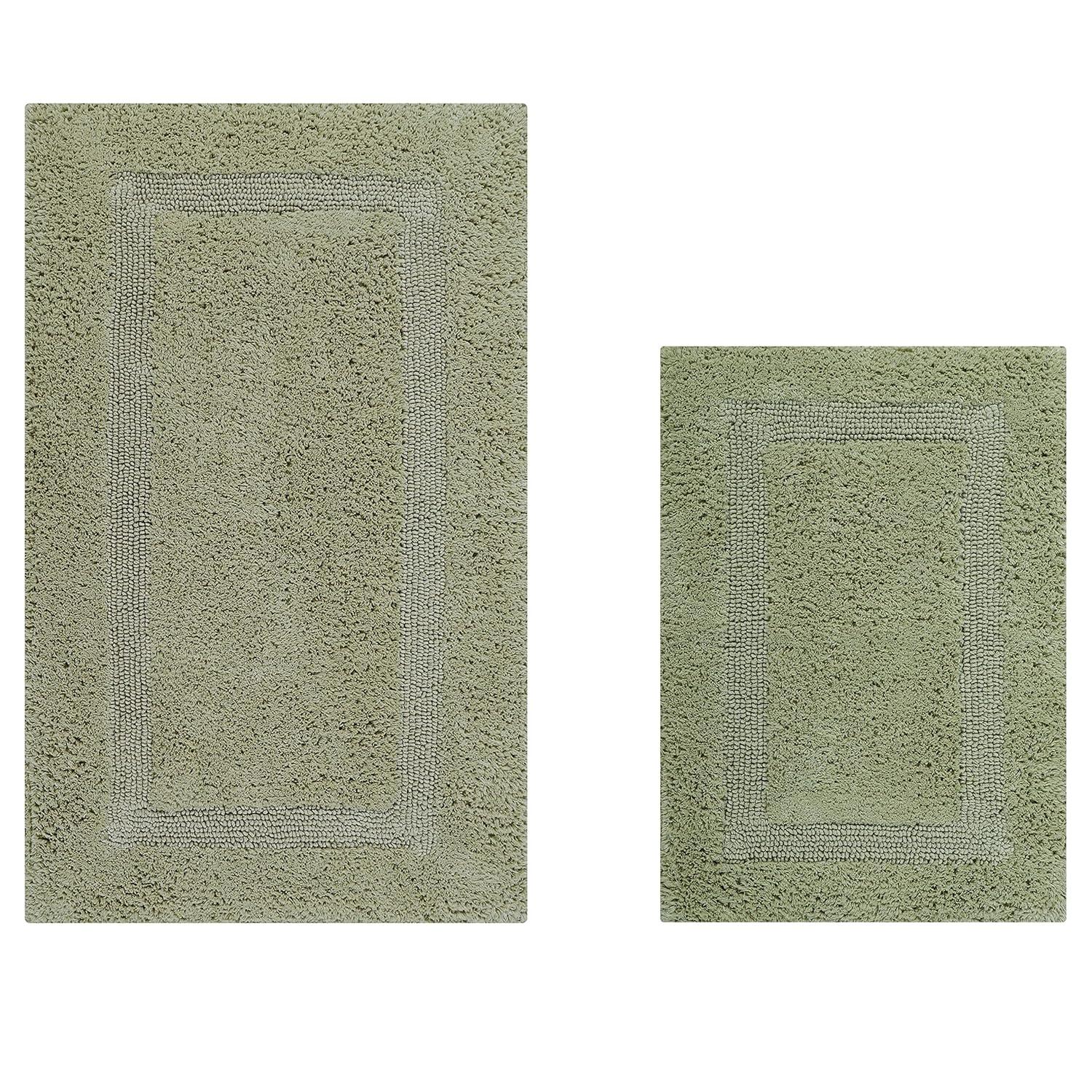 Better Trends Lux 100% Cotton Tufted Solid Reversible Bath Rug Set 2 PC (17" x 24" | 21" x 34") - Sage