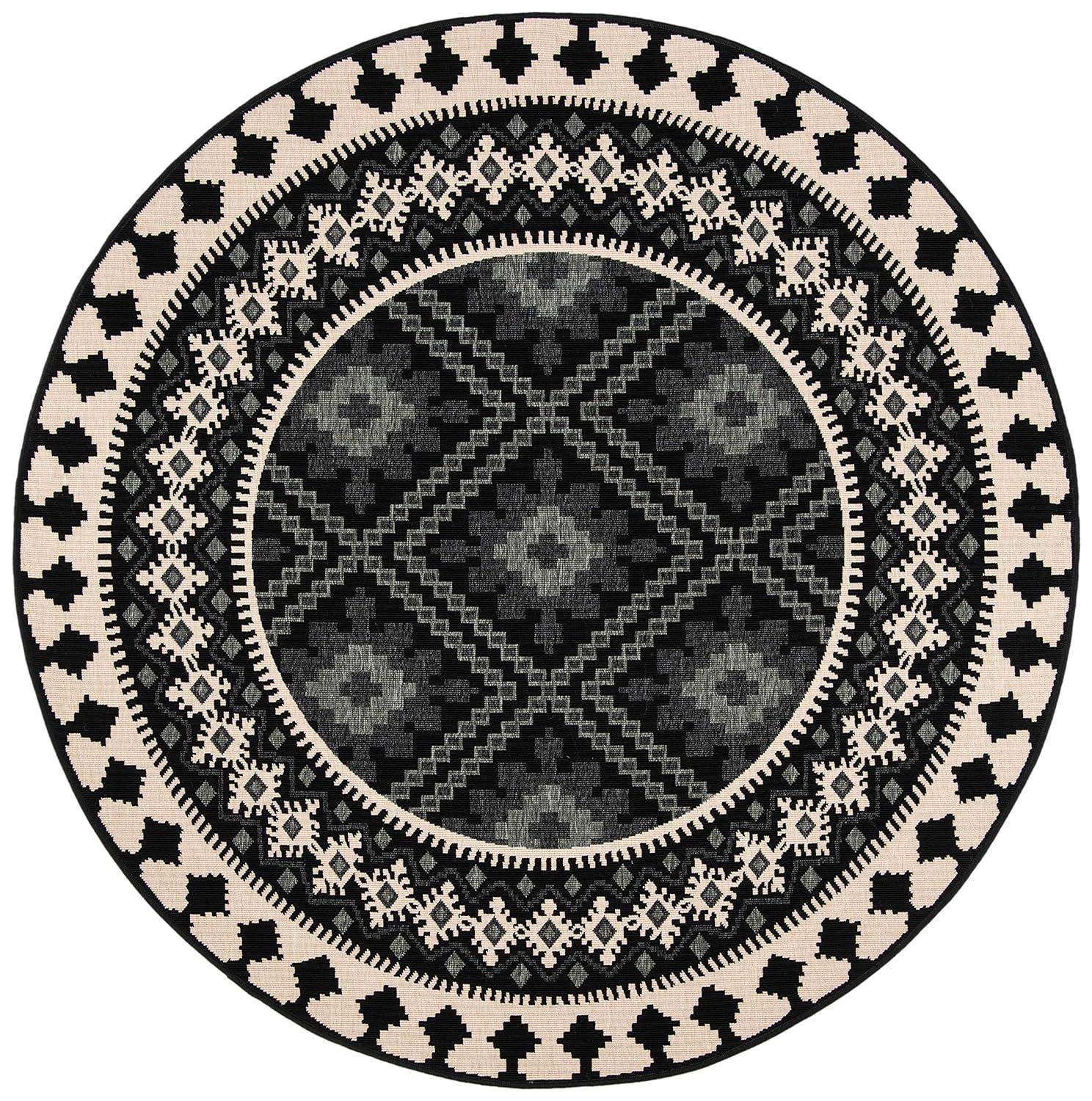 Veranda VER099 Power Loomed Indoor/Outdoor Accent Rug - Black/Creme - 3' Round - Safavieh