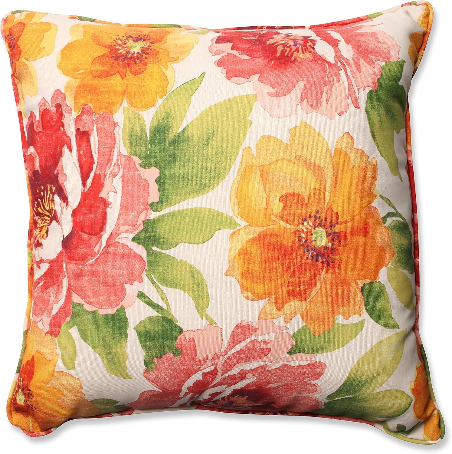 Muree Green and Orange Floral Square Floor Pillow