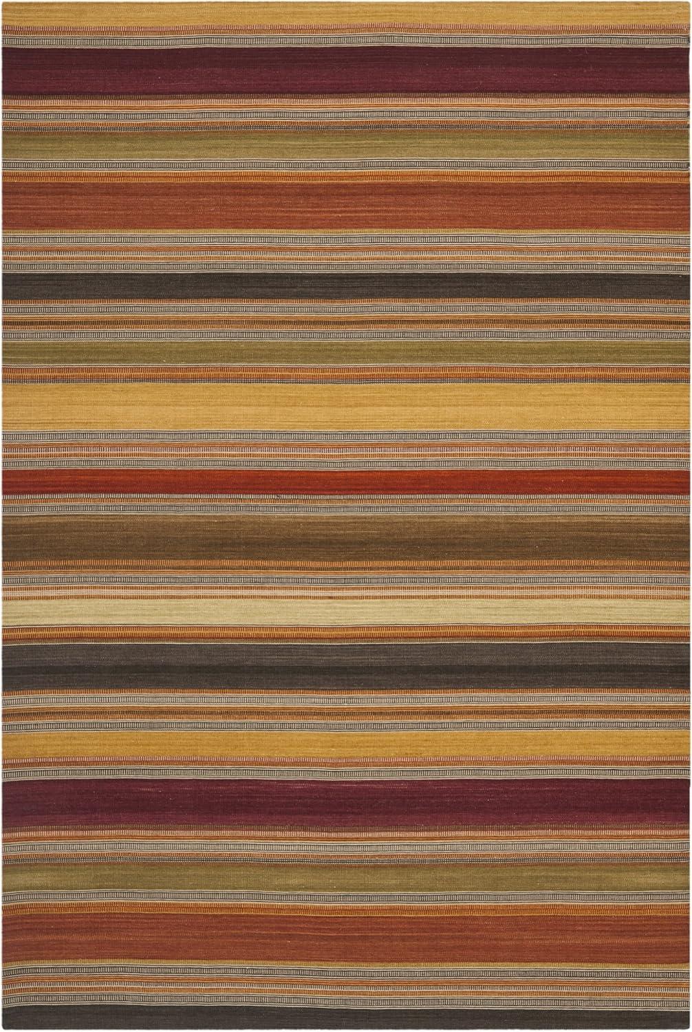 Handmade Red and Gold Striped Wool Area Rug, 8' x 10'