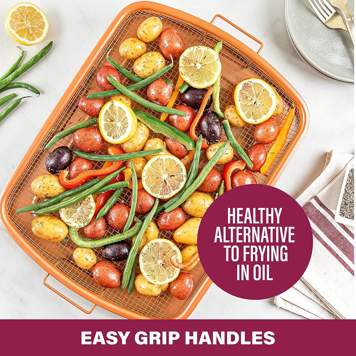 Gotham Steel Nonstick Air Fryer Tray for Oven with Recipe Book - 16" x 12"