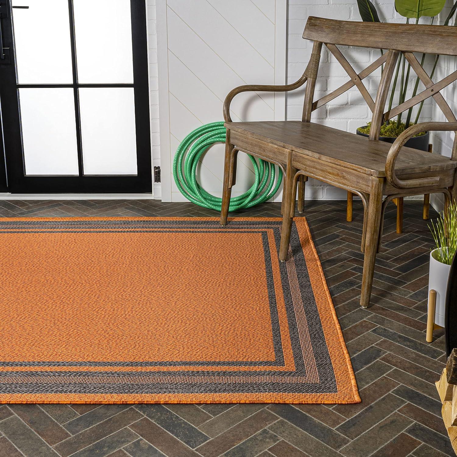 3' x 5' James Modern Border Stripe Indoor/Outdoor Area Rug, Orange/Dark Gray - JONATHAN Y