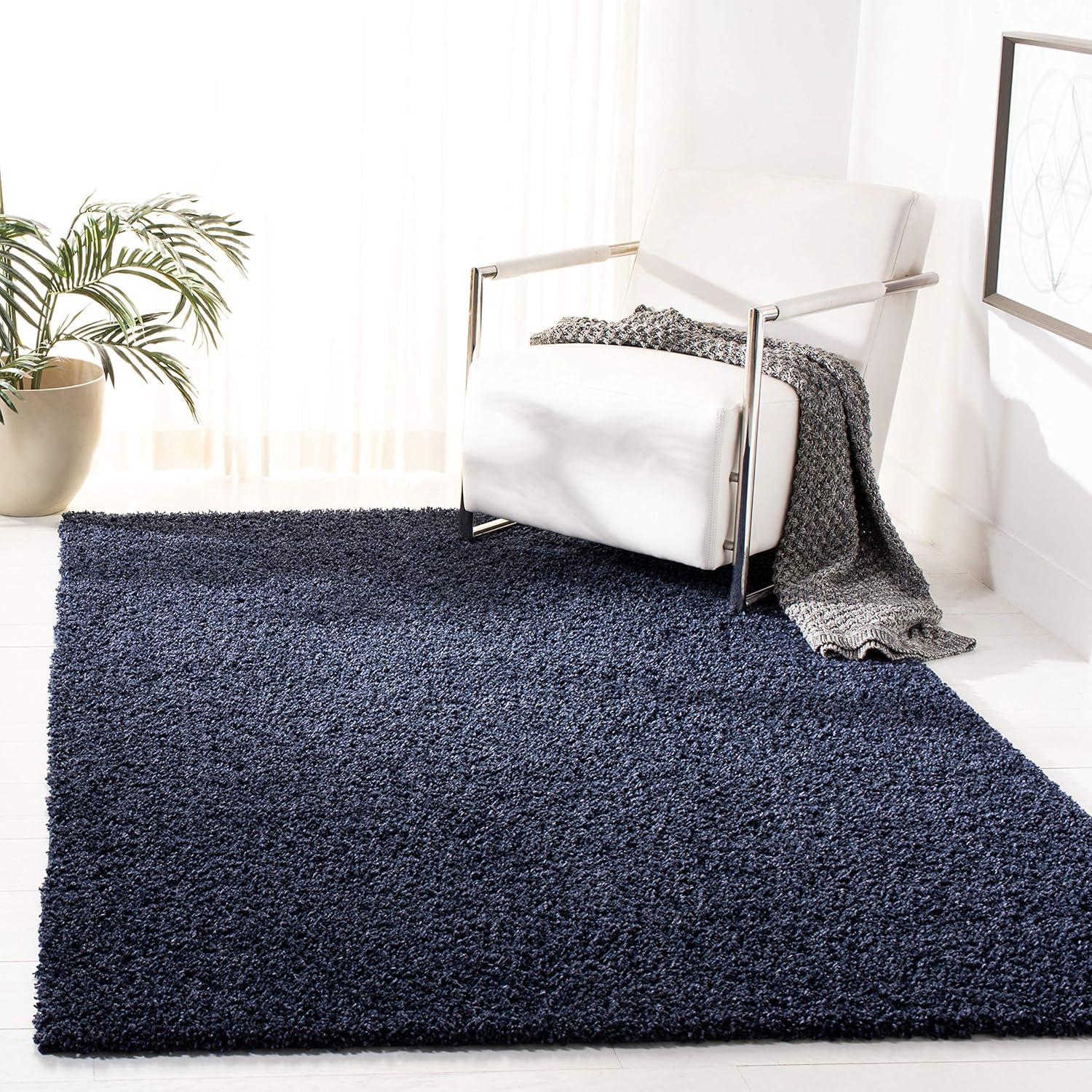 Shag SG151 Power Loomed Indoor Area Rug - Navy - 4'x4' - Safavieh.