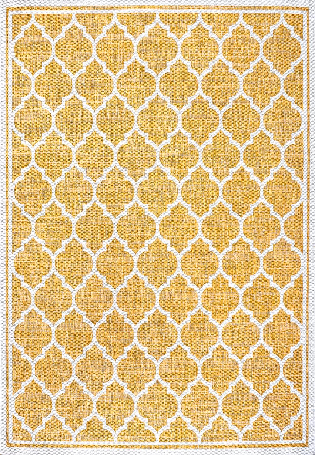 9' x 12' Trebol Moroccan Trellis Textured Weave Indoor/Outdoor Area Rug, Yellow/Cream - JONATHAN Y