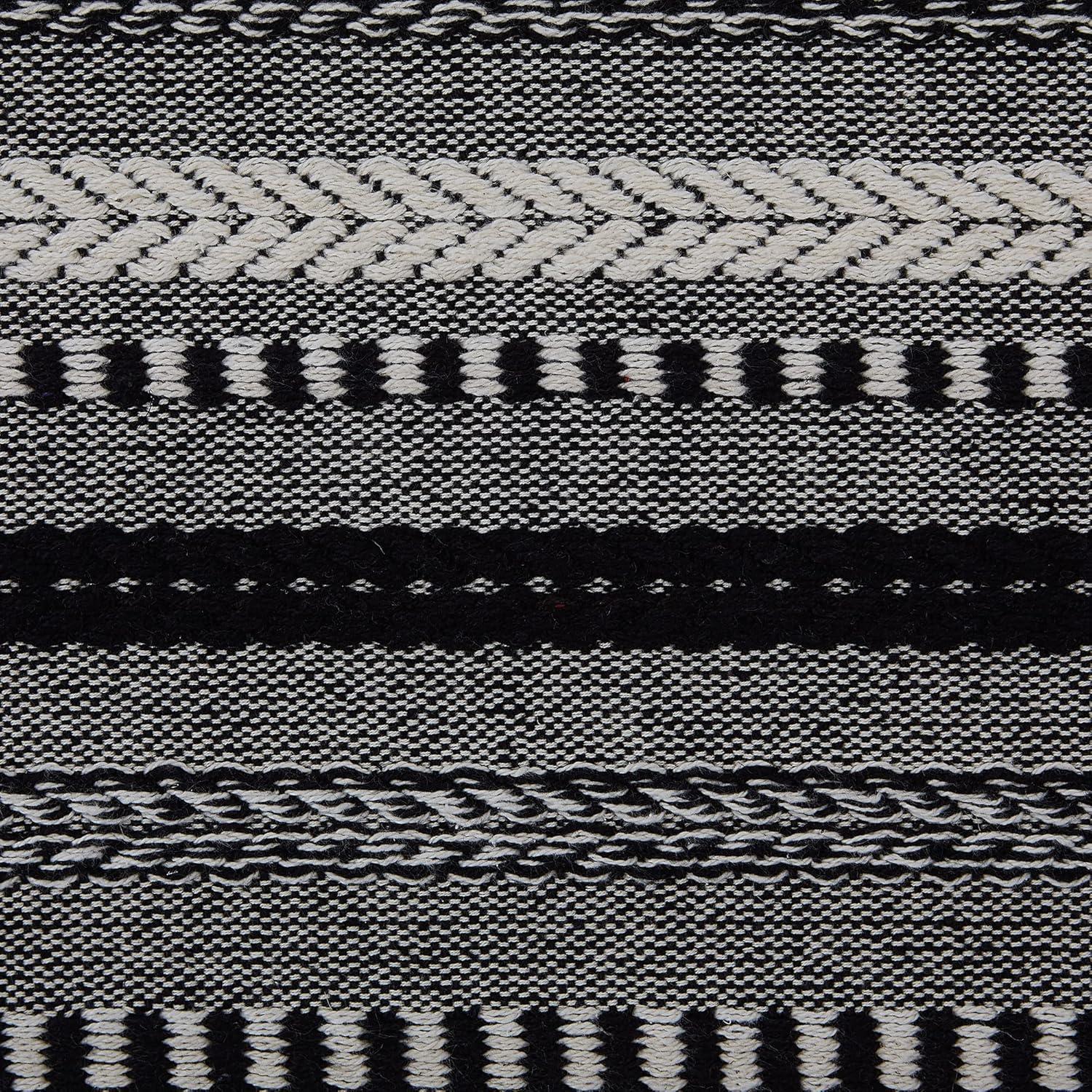 DII 15x72" Modern Cotton Braided Stripe Table Runner in Black/White