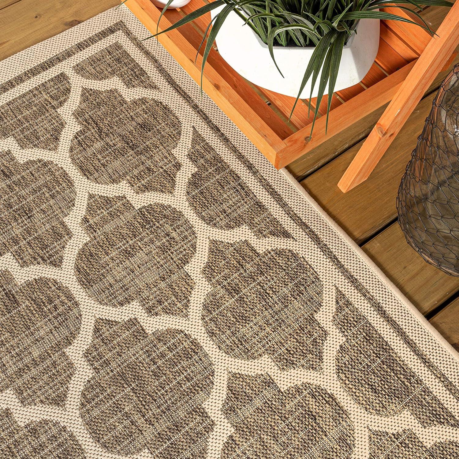 5' Square Trebol Moroccan Trellis Textured Weave Indoor/Outdoor Area Rug, Brown/Beige - JONATHAN Y