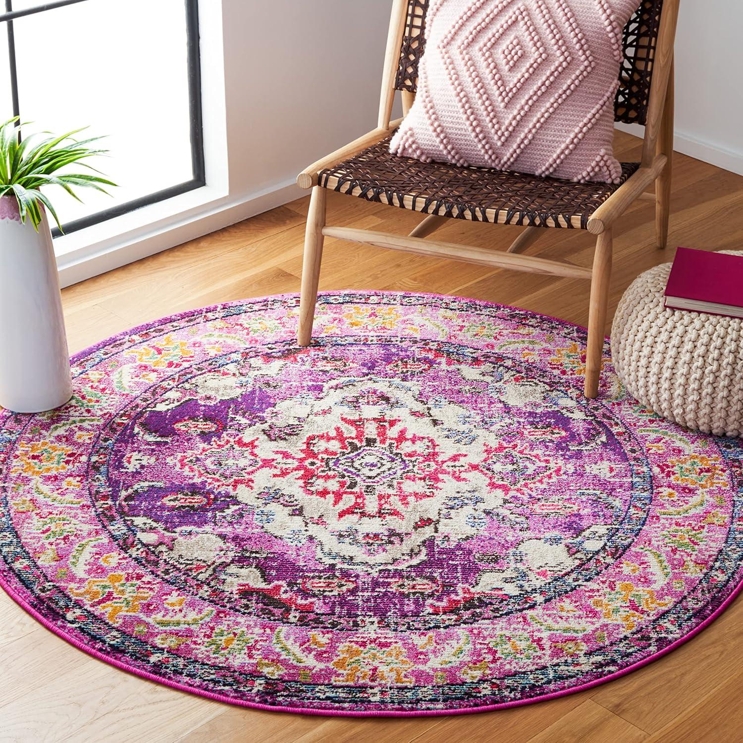 Monaco MNC243 Power Loomed Indoor Area Rug - Violet/Fuchsia - 5' Round - Safavieh