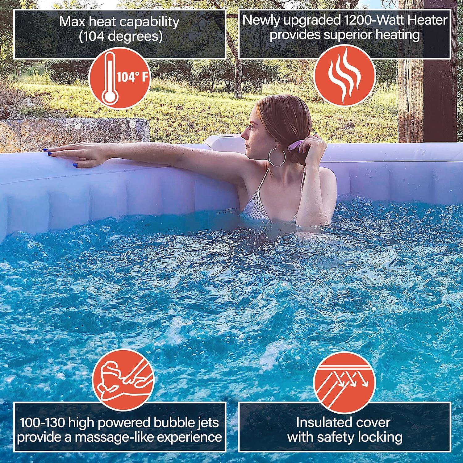 Brown Round Inflatable 6-Person Hot Tub Spa with Cover