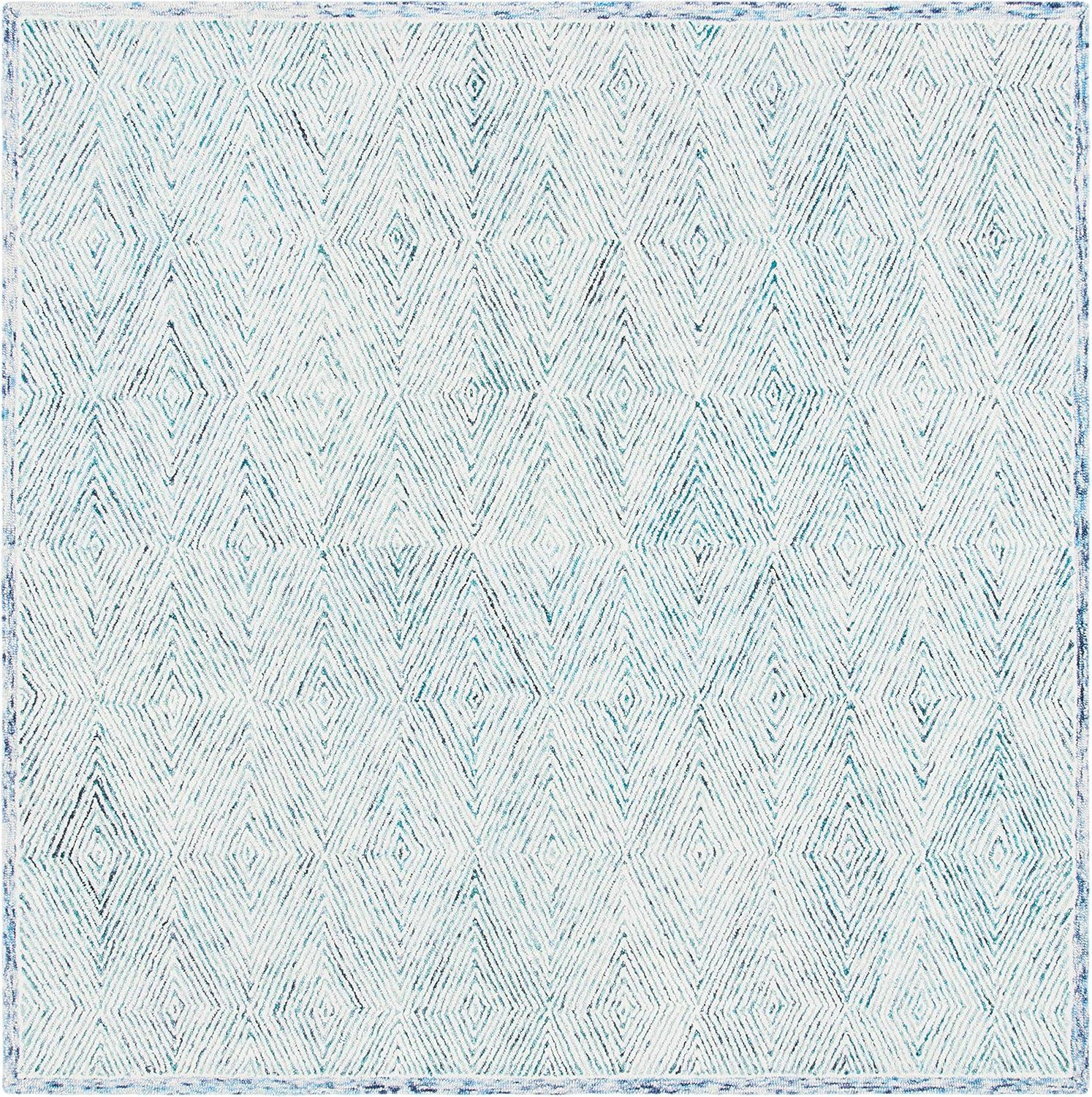 Capri Square Hand-Tufted Wool Area Rug in Blue & Ivory