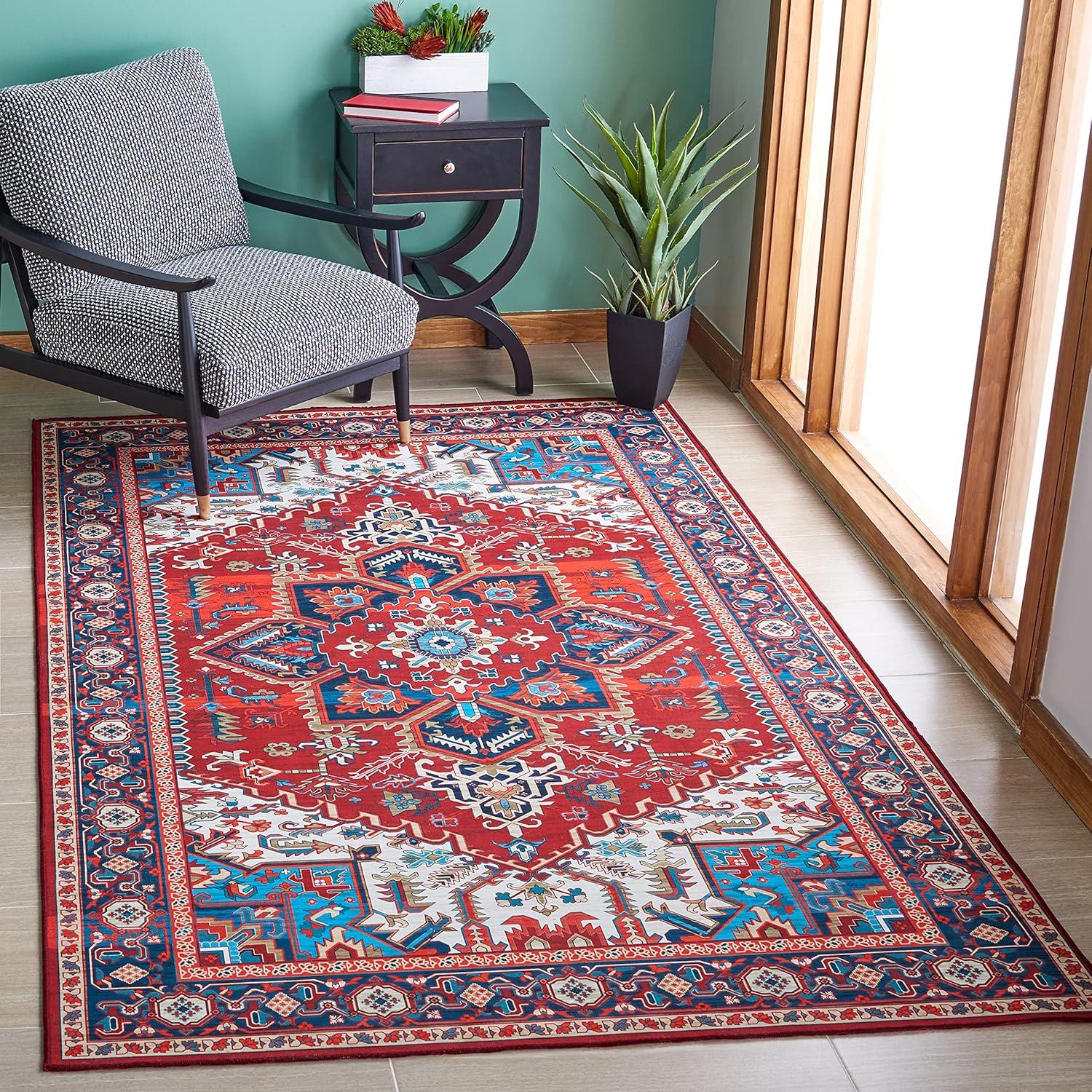 Tucson Medici 78'' Red & Blue Synthetic Easy-Care Area Rug