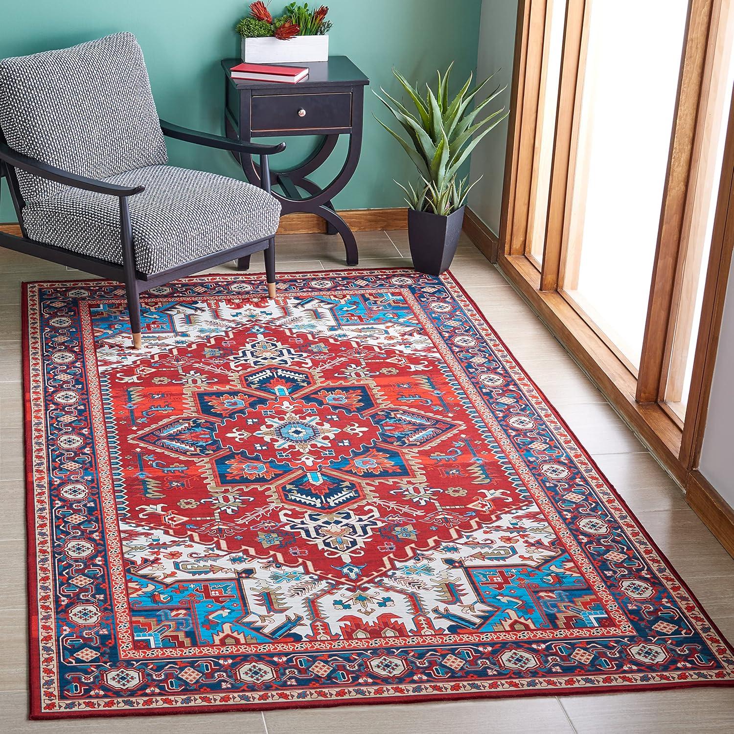 Tucson Vintage Persian TSN101 Power Loomed Machine Washable Skid-Resistant Indoor Area Rug - Red/Blue - 6'x9' - Safavieh