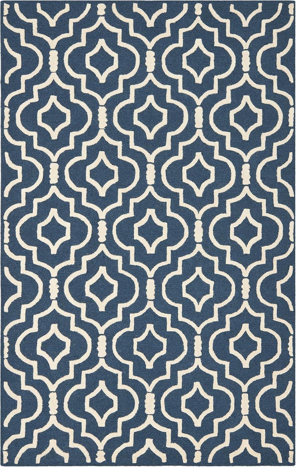 SAFAVIEH Cambridge Julian Geometric Wool Area Rug, Navy Blue/Ivory, 5' x 8'