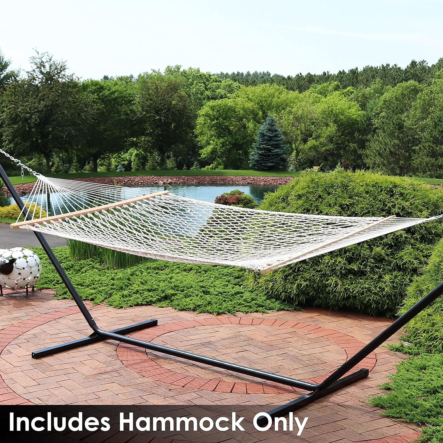 2-Person Cotton Rope Spreader Bar Hammock, 450 lb Capacity - Cream