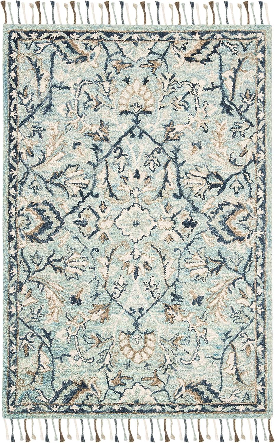 Hand-Tufted Reversible Floral Blue & Ivory Wool Accent Rug - 2'3" x 4'