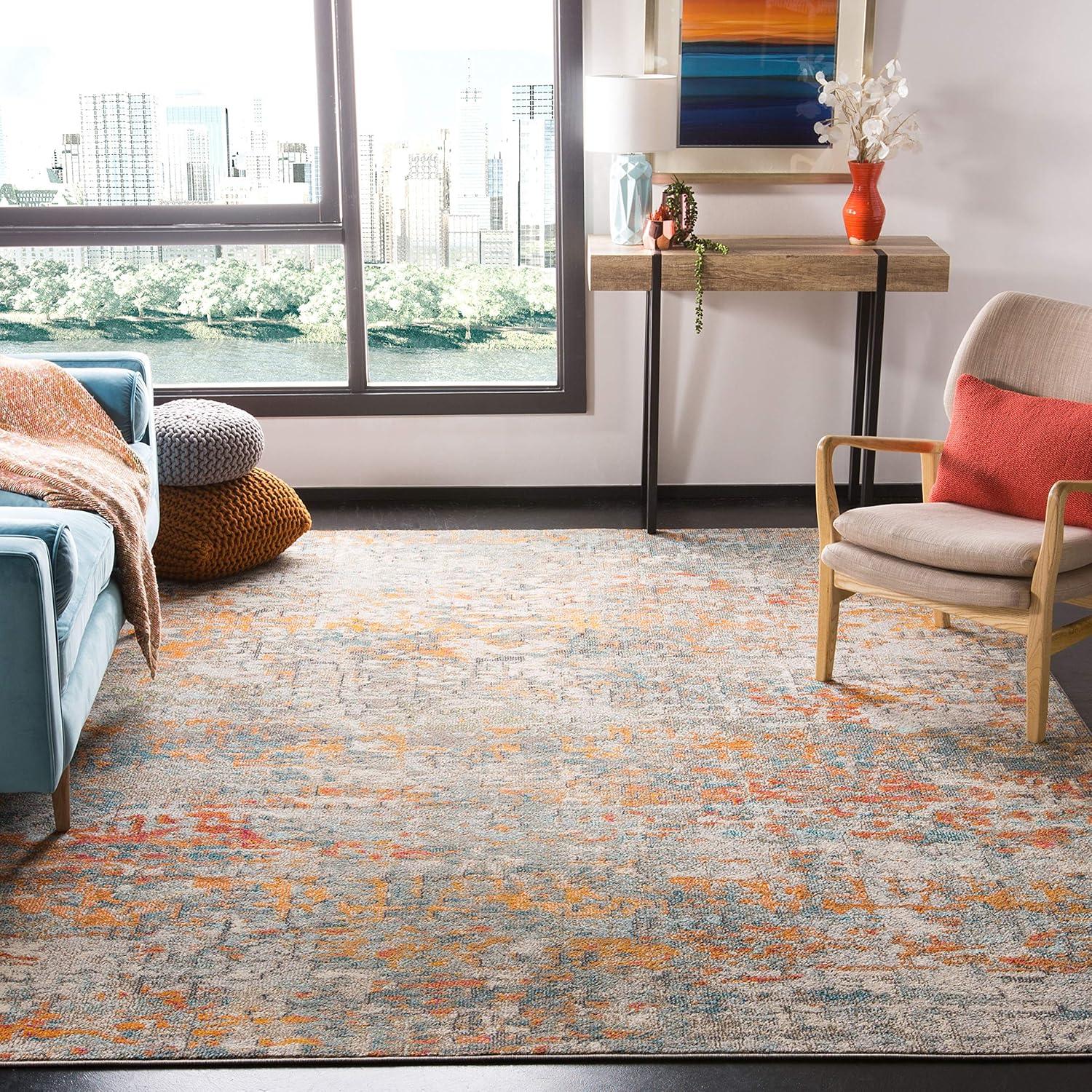 Grey and Orange 9' x 12' Abstract Synthetic Area Rug