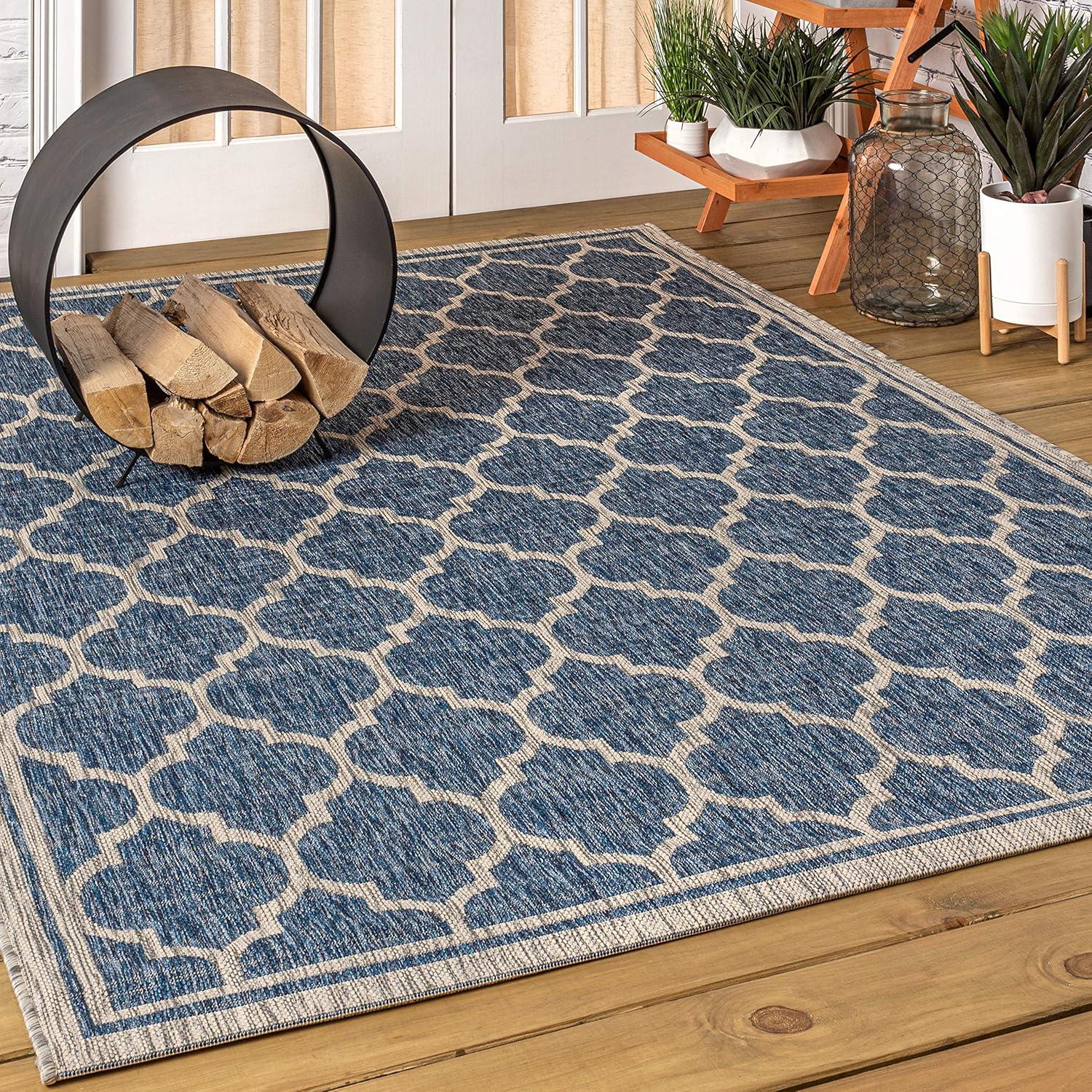 Trebol Moroccan Trellis Textured Weave Indoor/Outdoor Area Rug - JONATHAN Y