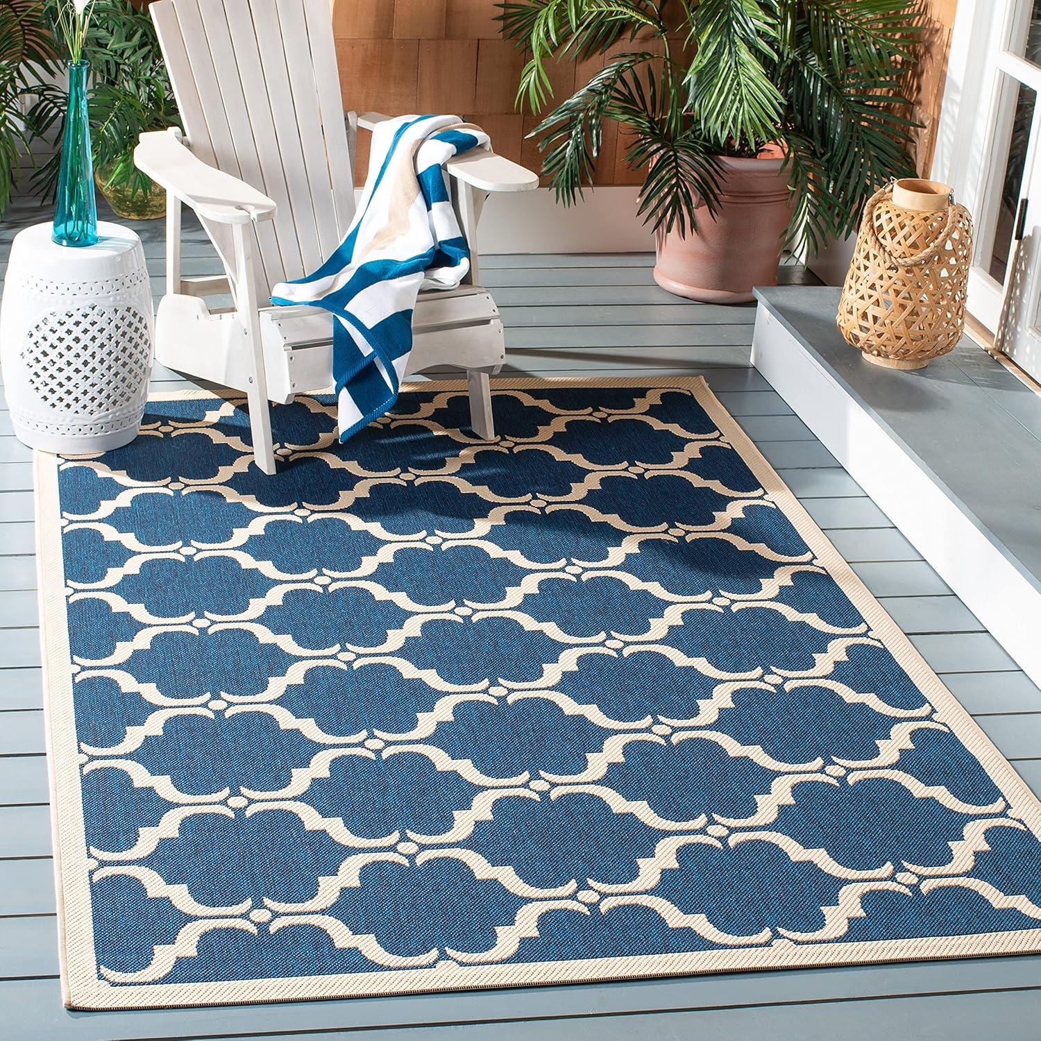 Navy & Beige Synthetic Reversible Flat-Woven Area Rug - 5'3" x 7'7"