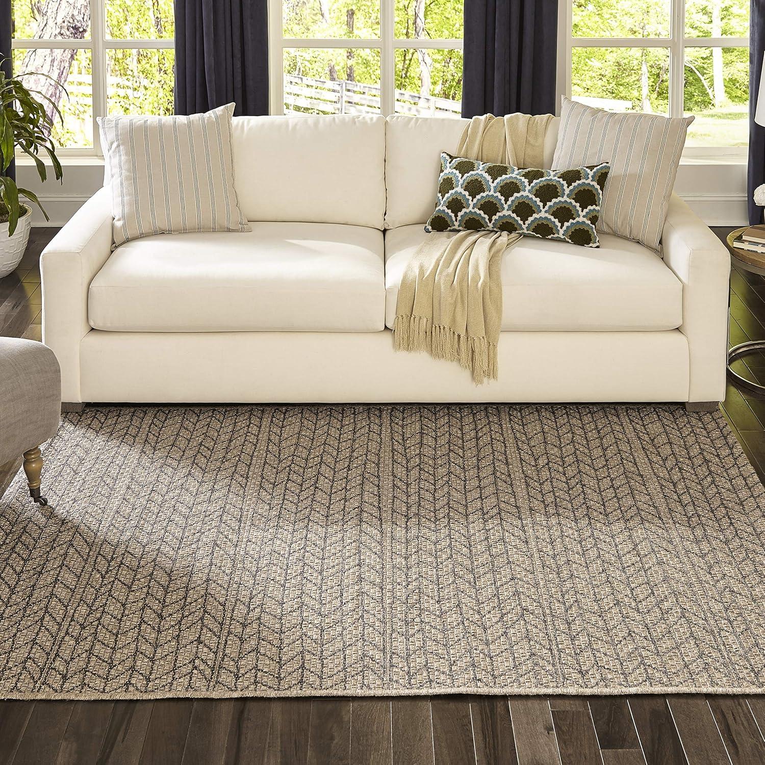2'x6' Runner Como Ace Rug Tan - Momeni: Modern Geometric Indoor/Outdoor Medium Pile, All-Weather Design