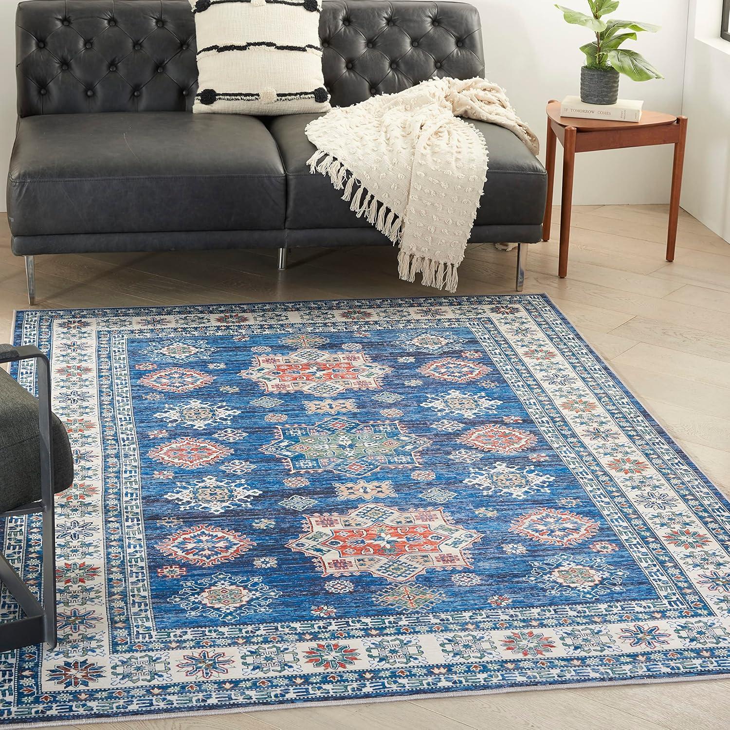 Fulton Vintage Blue Persian-Inspired 7'10" x 9'10" Non-Slip Flatweave Rug