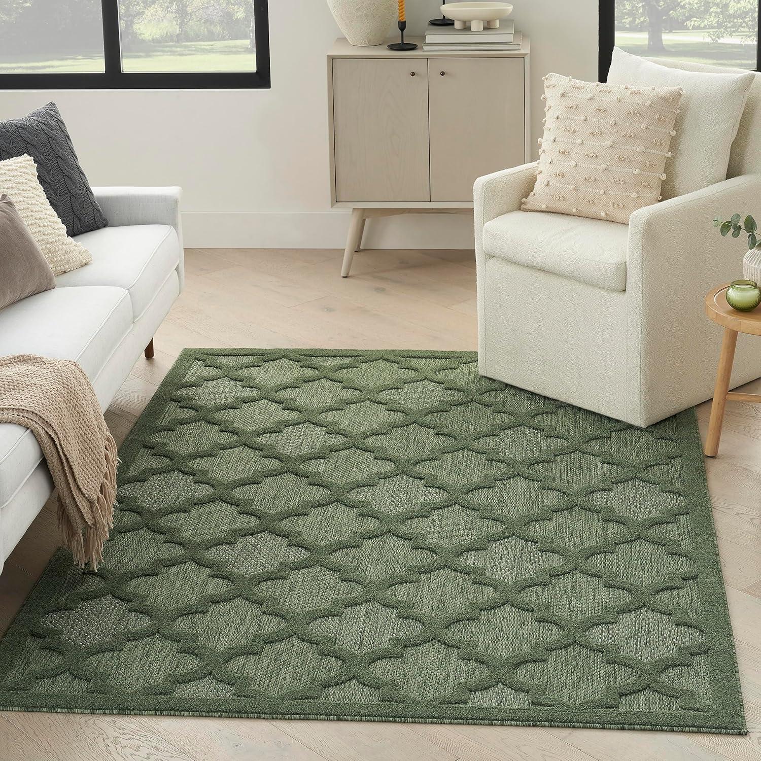Nourison Easy Care Trellis Flatweave Indoor Outdoor Area Rug 6' x 9' Green