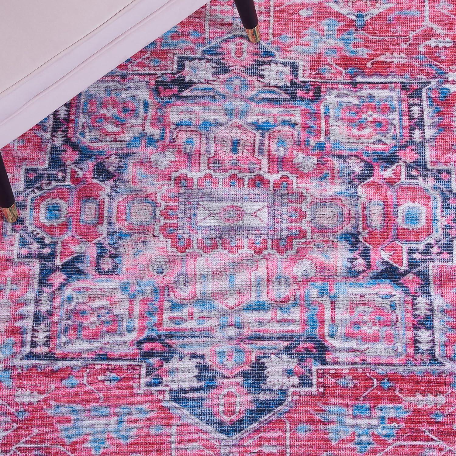 Serapi Red and Navy 9' x 12' Washable Wool Blend Area Rug