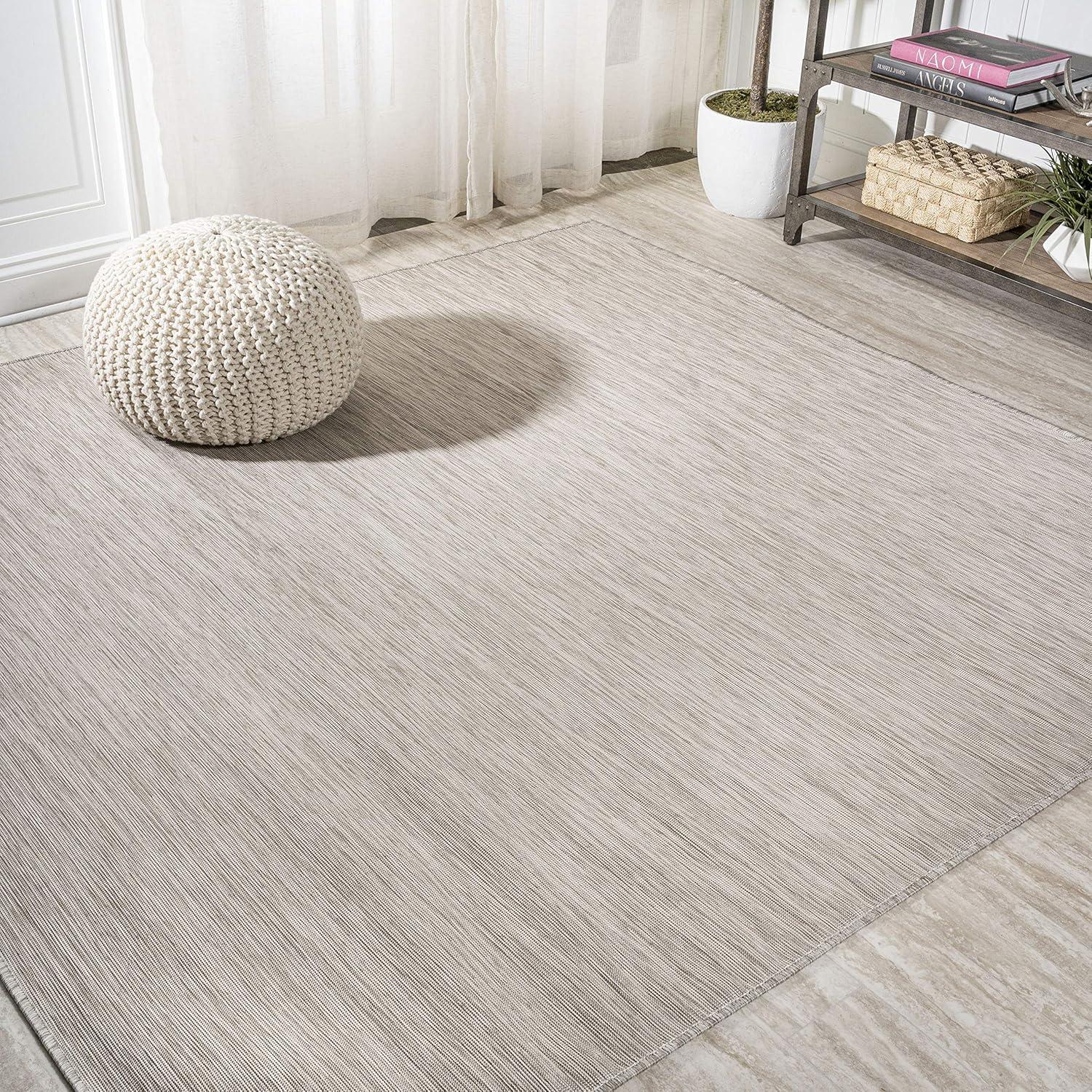 6'x6' Ethan Modern Flatweave Solid  Area Rug, Light Gray - JONATHAN Y