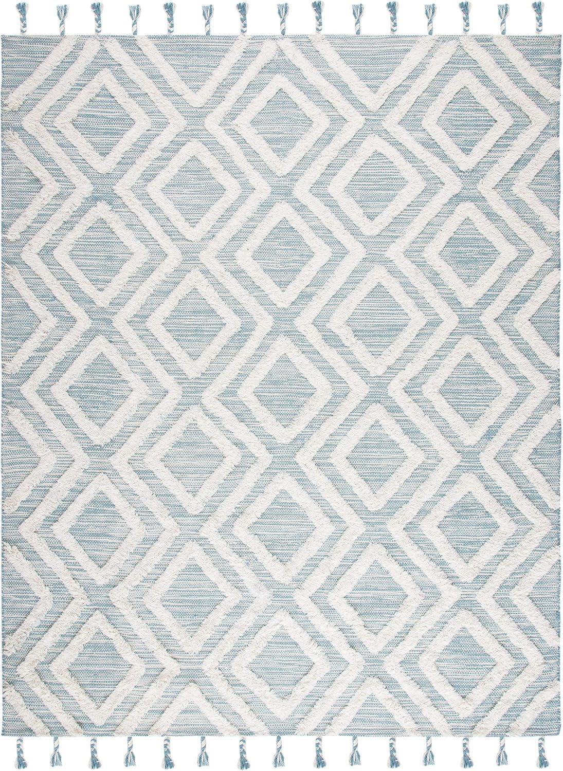 SAFAVIEH Kenya Arline Geometric Wool Area Rug, Aqua/Ivory, 9' x 12'