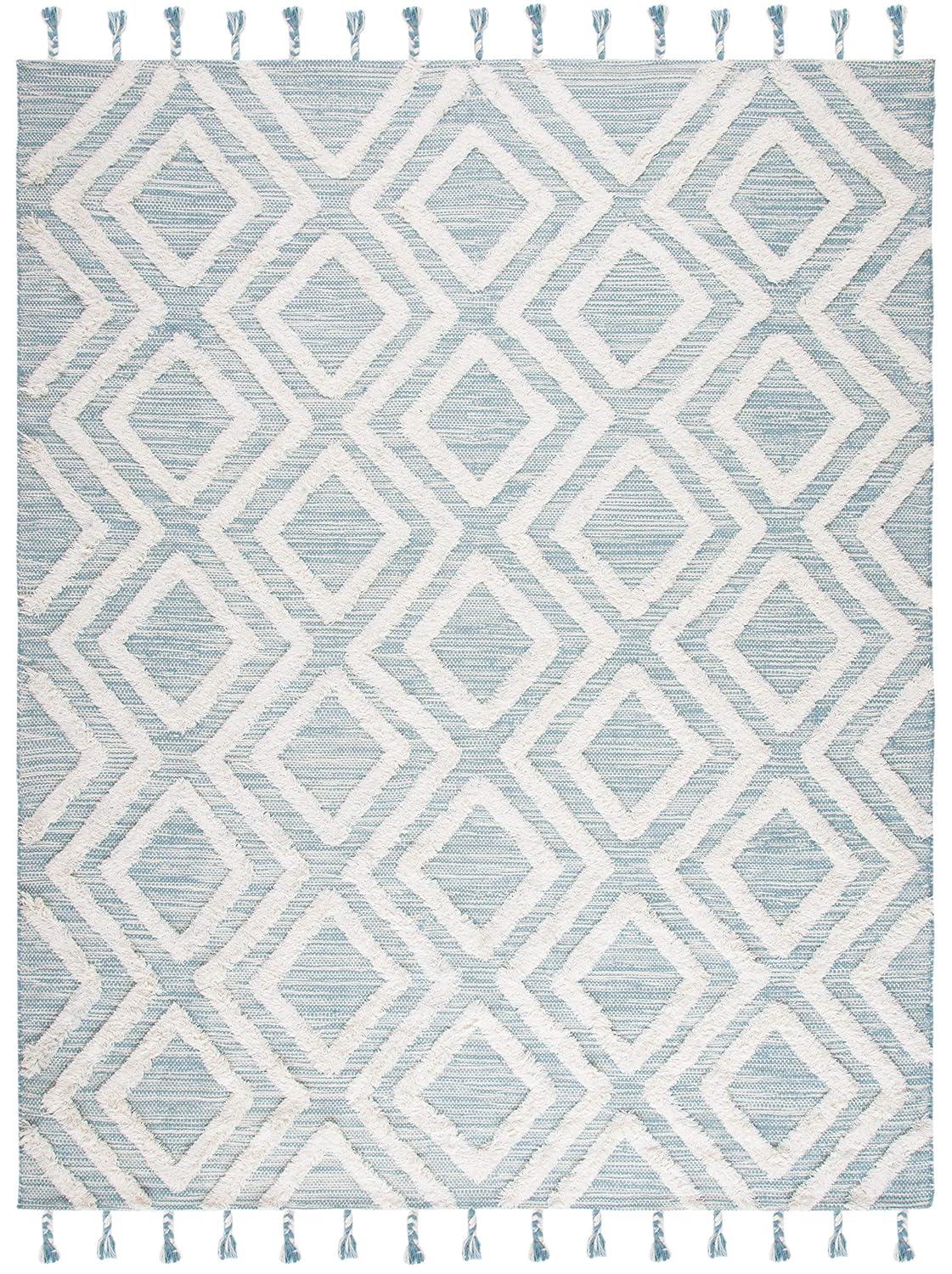 SAFAVIEH Kenya Arline Geometric Wool Area Rug, Aqua/Ivory, 9' x 12'