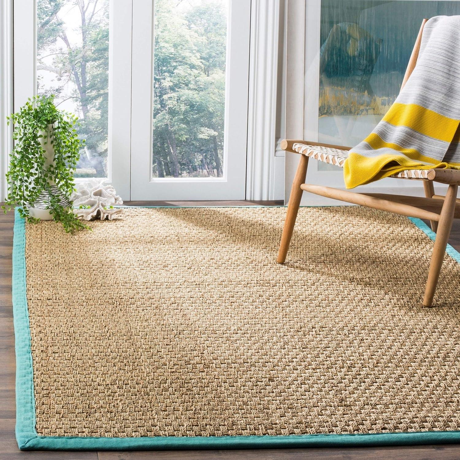 Natural Fiber NF114 Power Loomed Indoor Area Rug - Natural/Teal - 8' Round - Safavieh