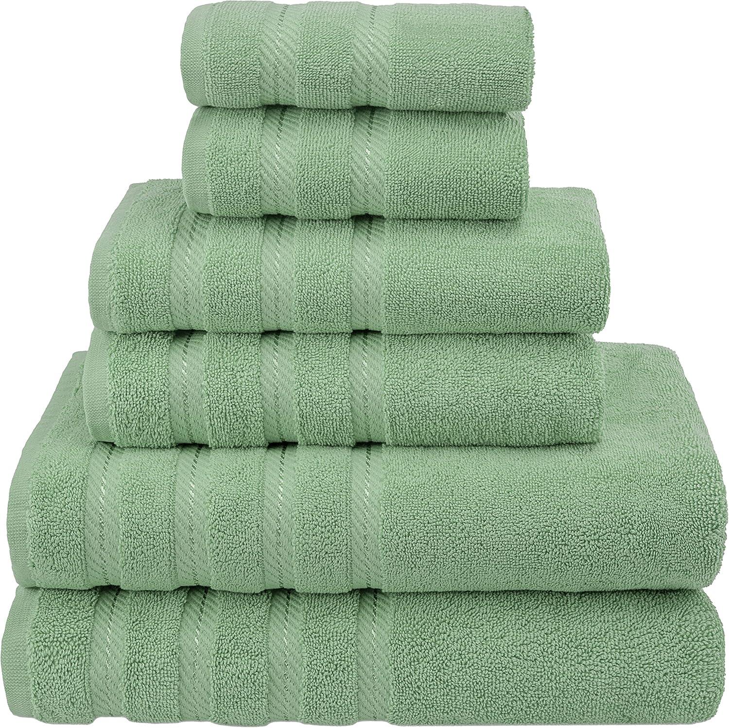 American Soft Linen 6 Piece Towel Set, 100% Cotton Bath Towels for Bathroom, Sage Green
