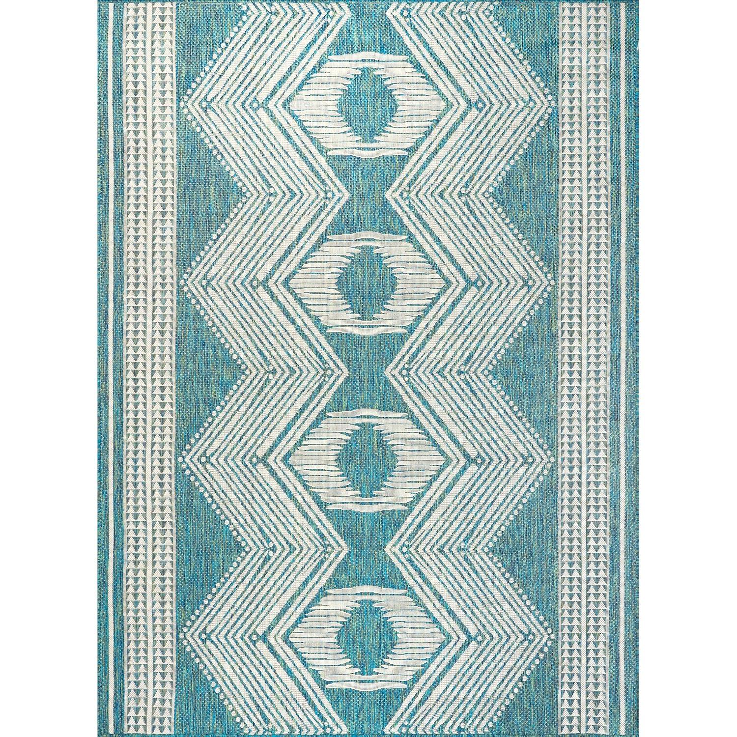 nuLOOM 5' x 8' Outdoor Geometric Area Rug, Stain Resistant, Weather Resistant, High Traffic, Patio, Balcony, Outside, Ranya Teal