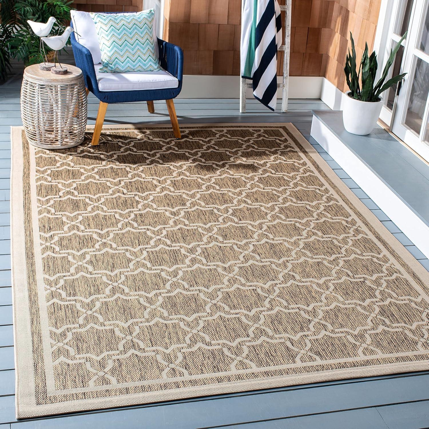 Courtyard CY6916 Power Loomed Indoor and Outdoor Area Rug - Red/Bone - 6'7"x6'7" - Safavieh